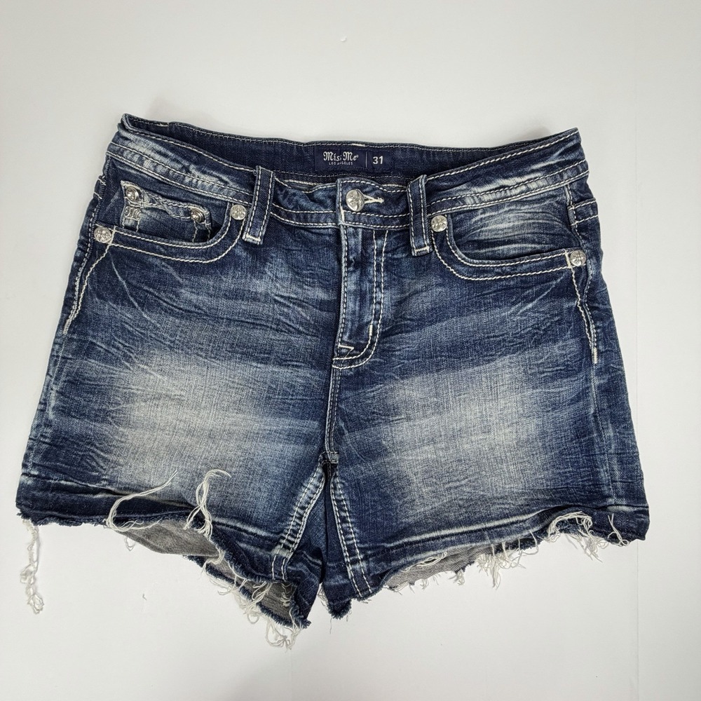 Miss Me Longhorn Embroidered Denim Shorts Women's Size 31 Mid Rise Western Boho - Picture 5 of 10